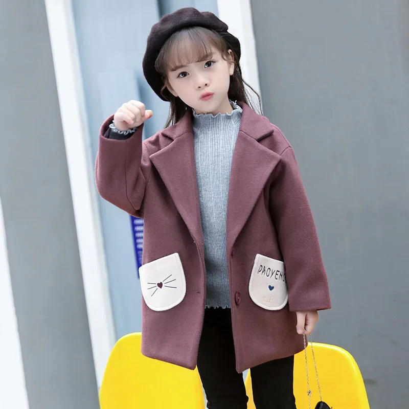 

2018 New Winter Girls' Wool Tweed Coat Kids Woolen Coat Children Outercoat Girls Coat Baby Cute Coat,3-8Y,#2358