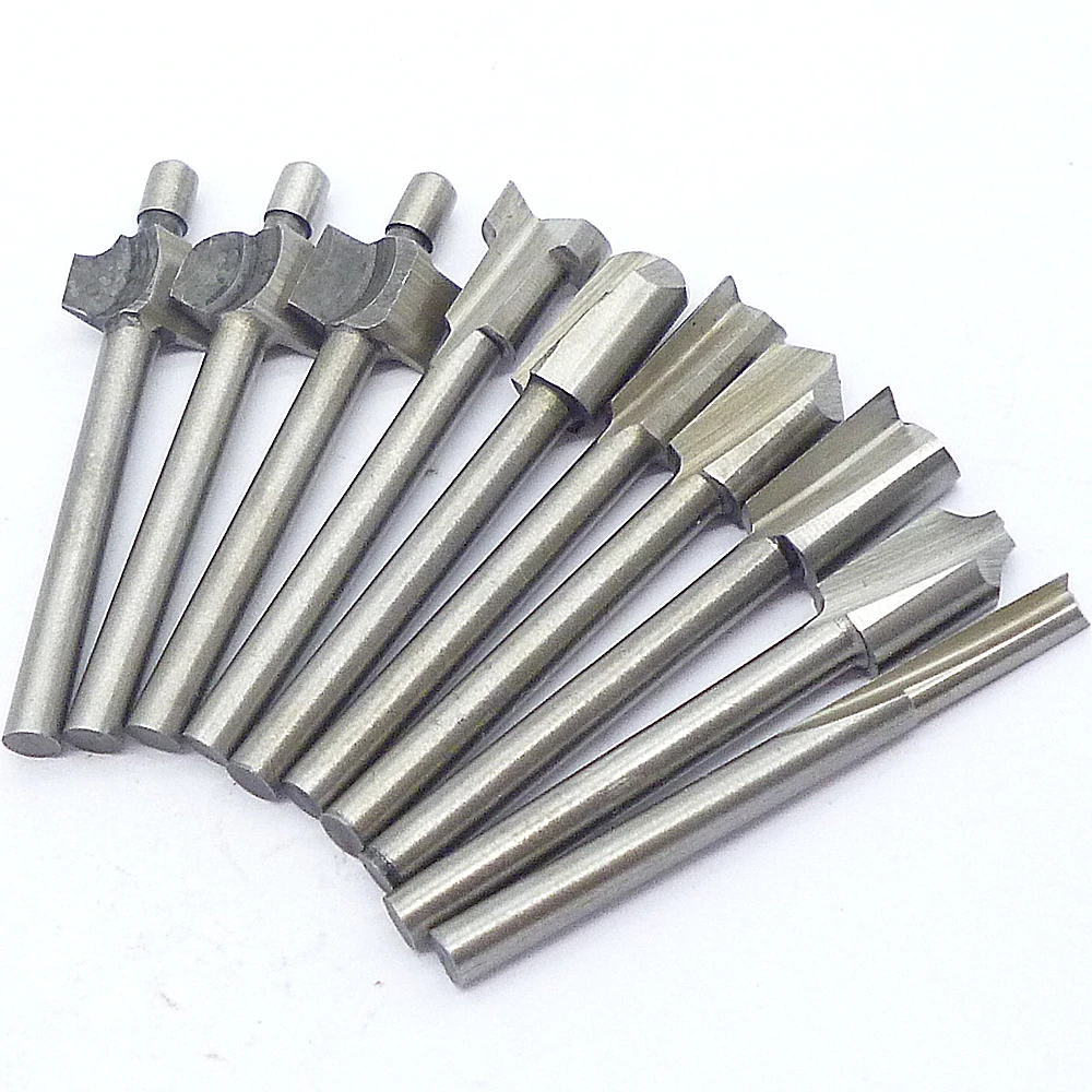 10pcs 1/8" 3mm Shank Mini HSS Router Bits Fits Rotary Tool Set Woodworking Knife Edge Repair Carpenter Drill Bit | Инструменты