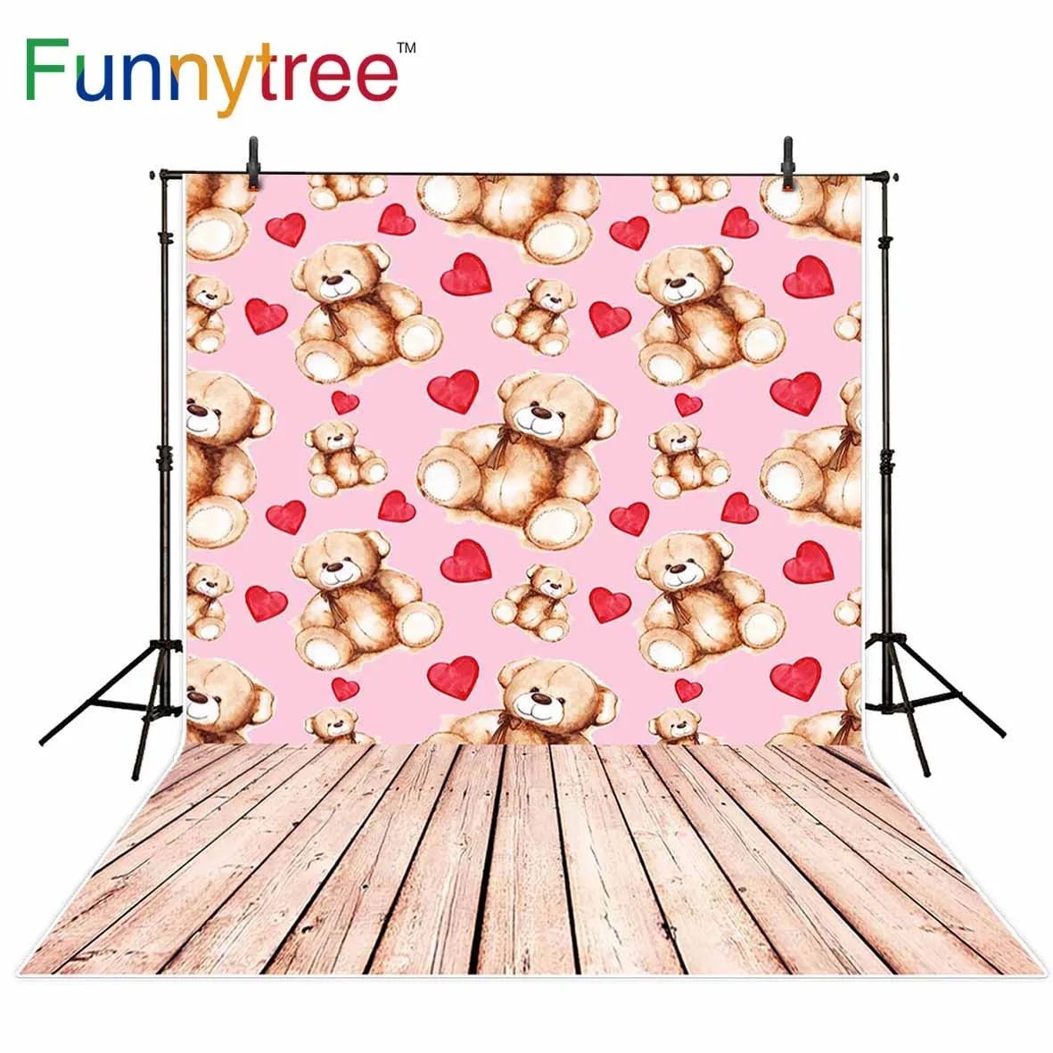 

Funnytree backdrops for photography studio bear Red love heart repeat pink girl professional background photobooth photocall