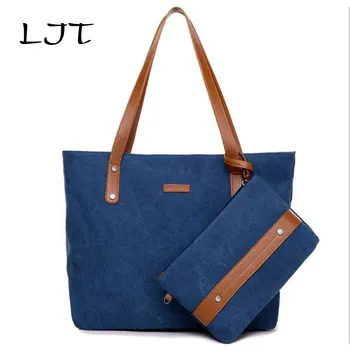 

LJT 2019 New Canvas Women's Shoulder Bag Hit Color Fashion Portable Handbag Casual Large Capacity Simple Composite Bag feminina