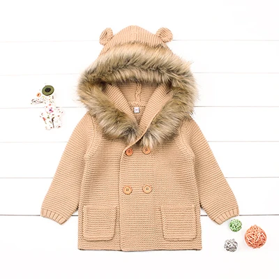 CieiK/пальто с меховым капюшоном для младенцев; вязаные свитера для малышей; куртка для новорожденных мальчиков и девочек; Новинка года; Весенняя детская верхняя одежда; детская одежда - Цвет: HD82D327