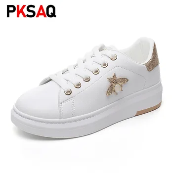 

2019 Women Sneakers Autumn Women Casual Shoes Fashion Breathable PU Leather Platform White Women Shoes Soft Footwears