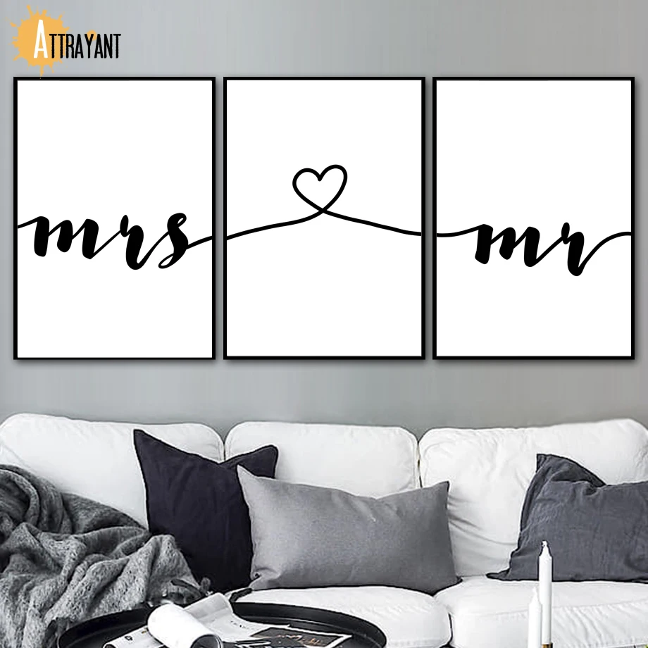 Мотивирующий плакат с надписью Mr Mrs Love настенная Картина на холсте скандинавские