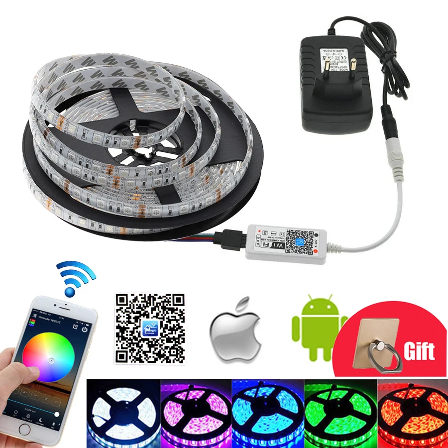 

LED Strip RGB 5 meter set LED Strip Home Decoration Neon Light Mini Wifi RGB LED Controller DC 12V Power Adapter for ketchen