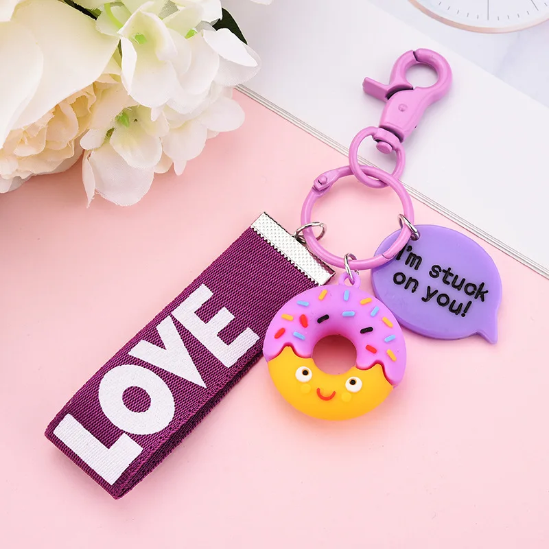 1PS Resin Mini Cute Key Chain Kawaii Bag Chain Straps Donut Cake Keychain For Girl Gifts Love Pendant Bag Charm Key Ring - Цвет: keychain 1