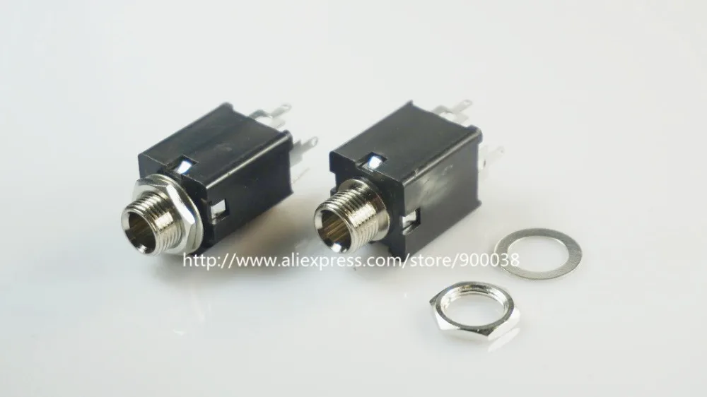 500 pcs Thread lock panel mount 1 4 6 35 mm stereo phone Jack socket Headphone Connector 3 conductor 5 contact through hole