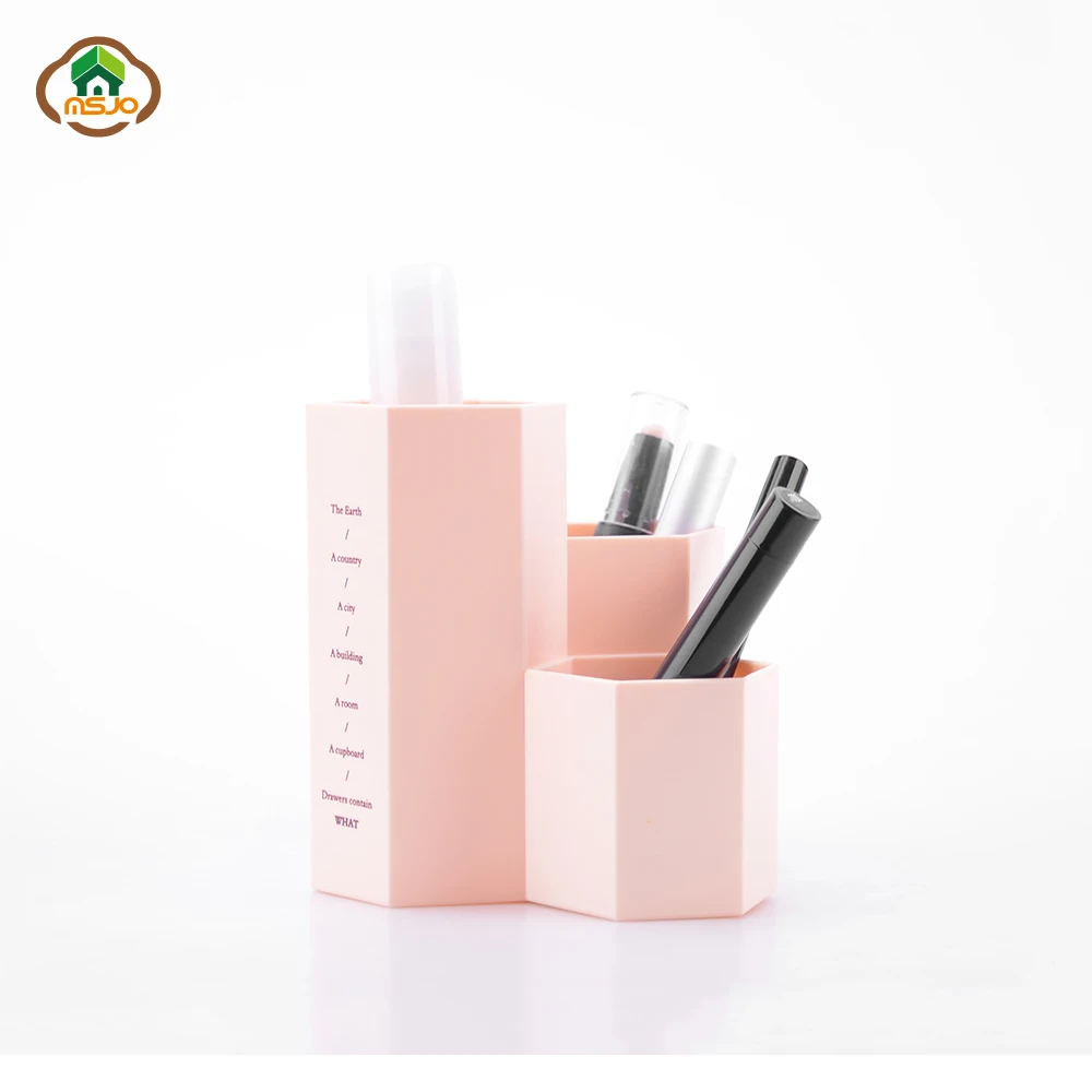 Msjo Makeup Organizer Plastic Makeup Box 3 Lattices Jewelry Cosmetics Brush Storage Box For Office Desk Stationery Organizers