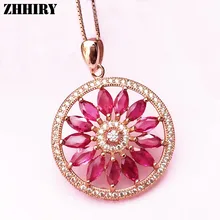 С натуральным красным Рубином ожерелье подвеска цепь настоящий самоцвет для женщин ювелирные украшения 925 серебро подсолнух