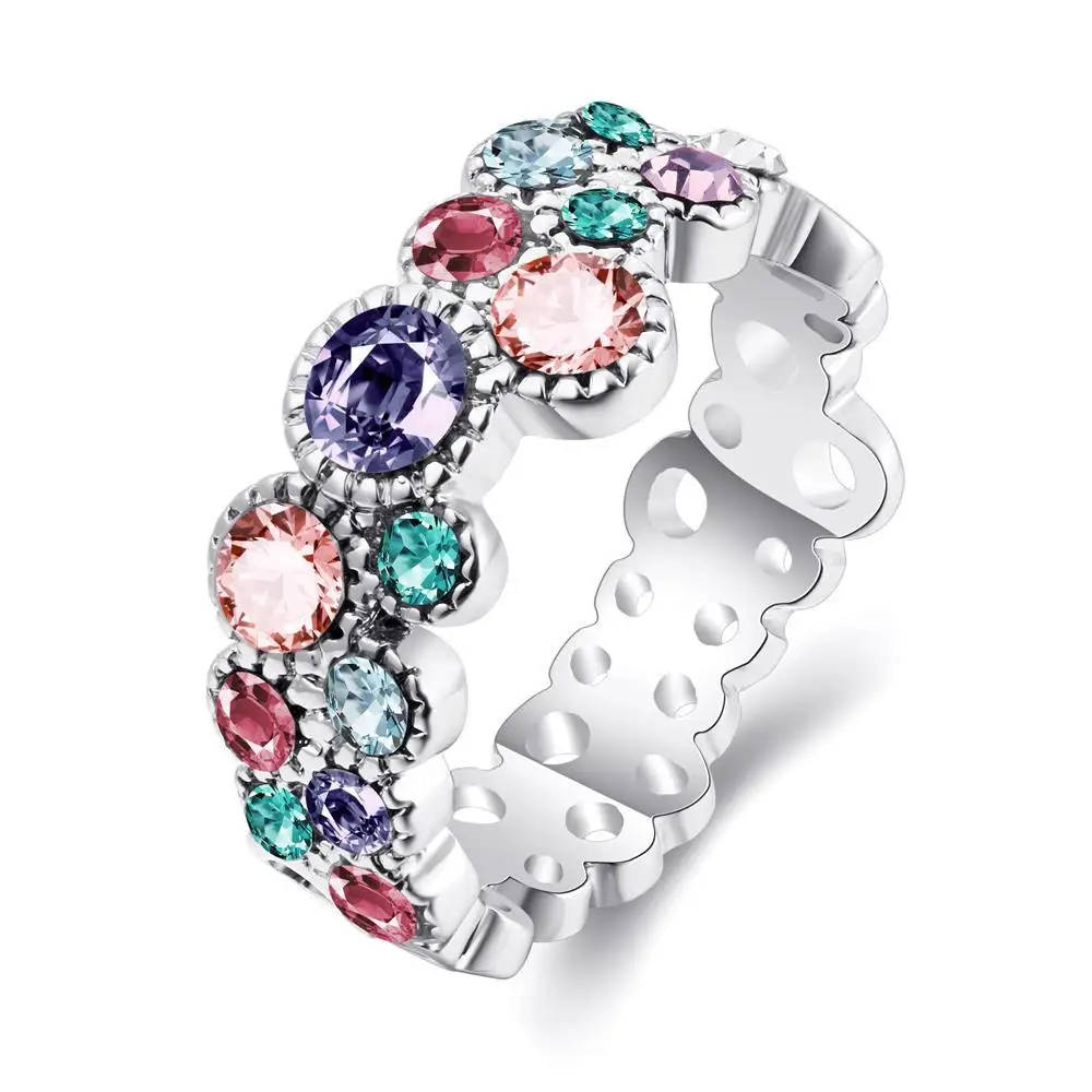 Multi colored Zircon Ring High Quality Rings For Women Silver Color