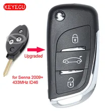 Keyecu Модернизированный флип-пульт дистанционного управления 3 кнопки Fob 434 МГц ID46 чип для peugeot Senna 2009 SX9 лезвие ключа автомобиля