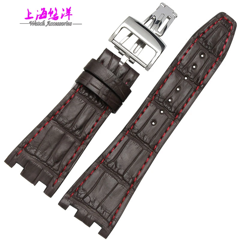 Genuine alligator leather watch strap for men A P 28mm brown
