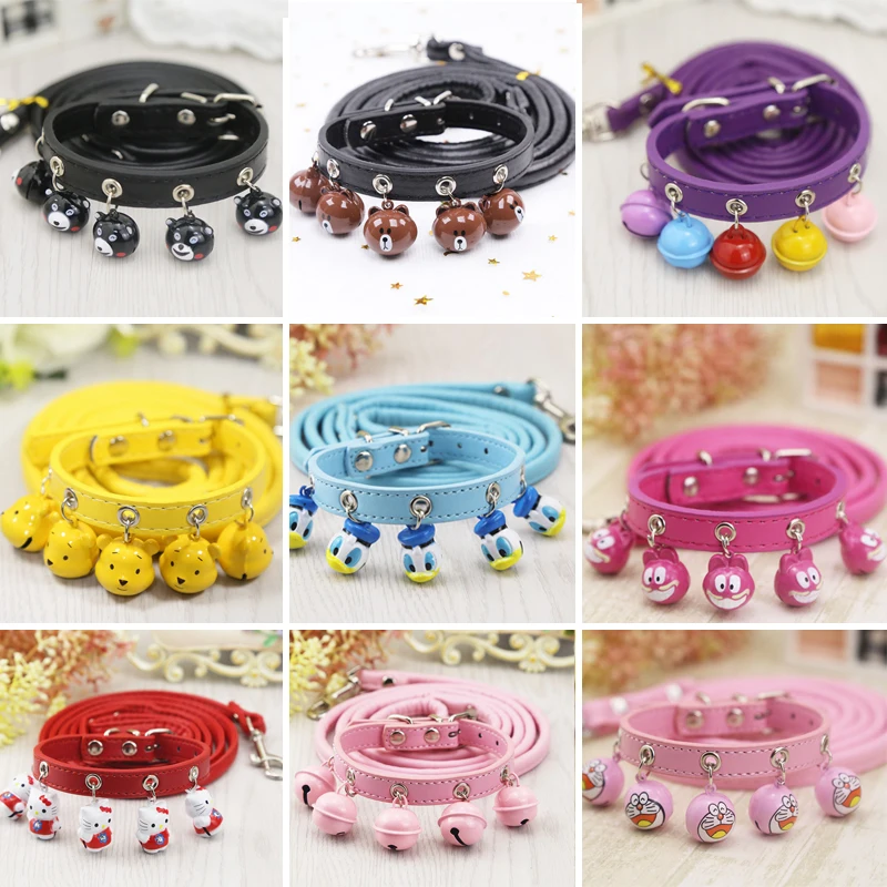 

Pet leash collar combination dog chain traction training stretching traction rope cartoon bell traction belt Chihuahua small pet