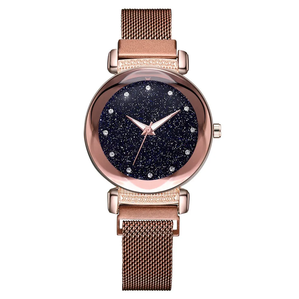 

Fashion Starry Sky Diamond Dial Quartz Mesh Belt Magnetic Buckle Ladies Watch Round Reloj hombre Bracelet Women Analog Clock B30