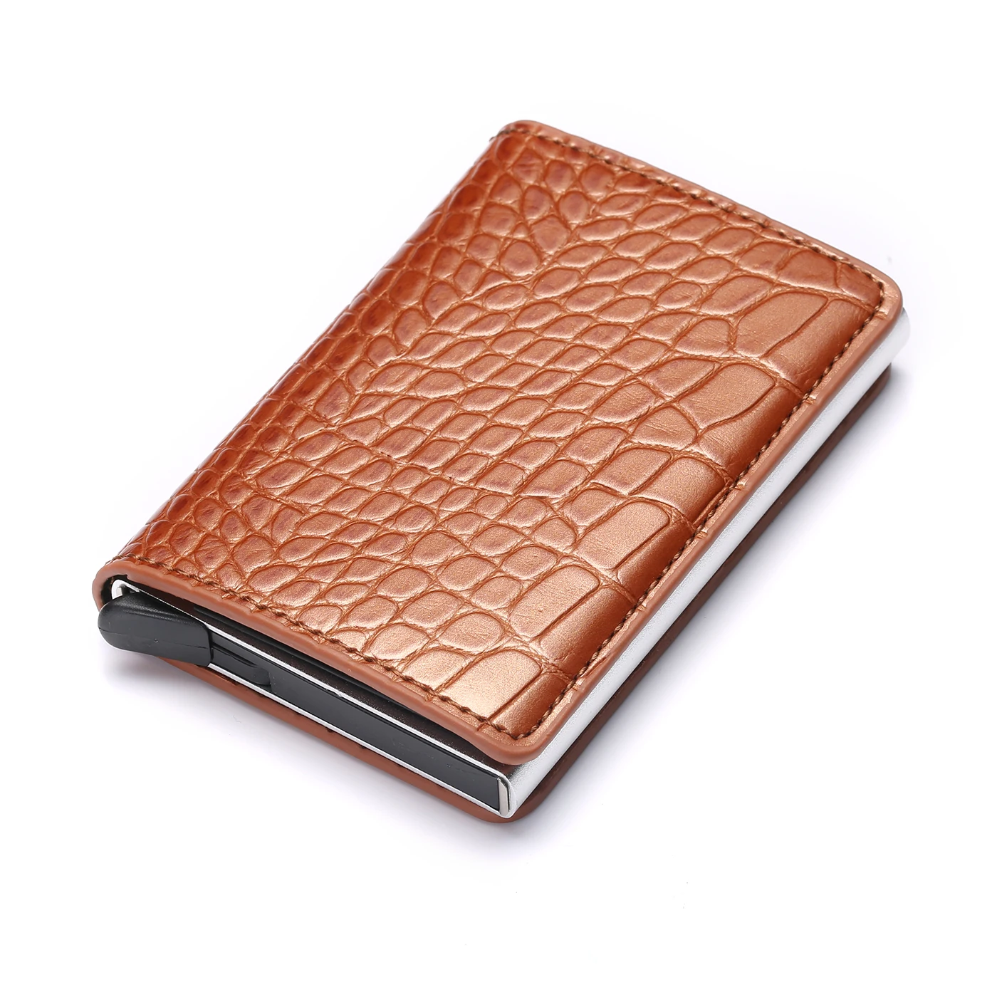 Bycobecy Business Card Holder Slim RFID Wallet Hasp Aluminum Credit Card Wallet Metal Credit Mini smart Men Purse Case - Цвет: X-12 c coffee