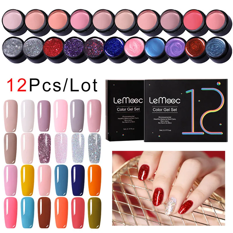 

LEMOOC 5ml Gel Nail Polish 12pcs Gift Box Semi-Permanent LED Gel Varnish Lacquer Set Soak Off Nail Art Manicure Gel Polish