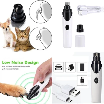 

USB Charging Pets Cat Dog Nails Grinders Nail Clippers Quiet Electric Dogs Cats Paws Rechargeable Nail Grooming Trimmer H1