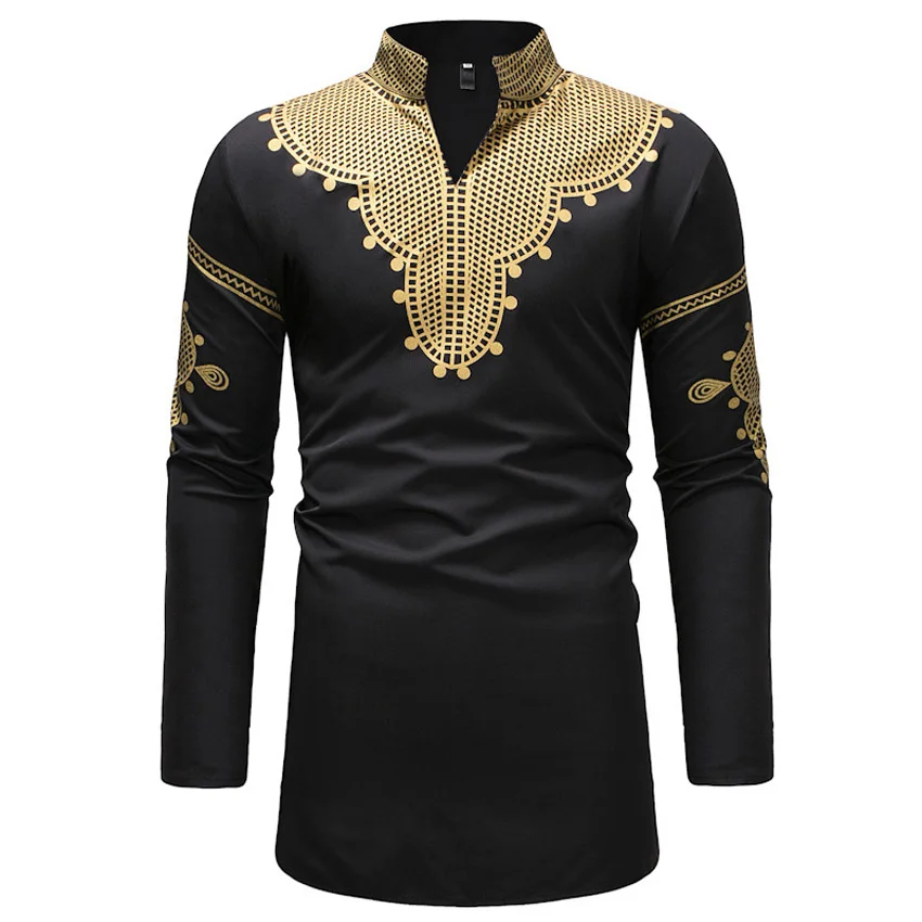 African Dresses for Men 3D Dashiki Print Full Sleeve Shirt Bazin V-neck T-shirt Male Traditional Ethnic Tribe Style Tops Outfit