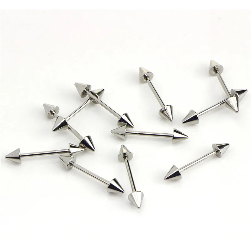 4pcs/2 Pair Shield Tongue Ring Women Body Piercing Jewelry Gift Fashion Silver Tone Surgical Steel Spike Nipple