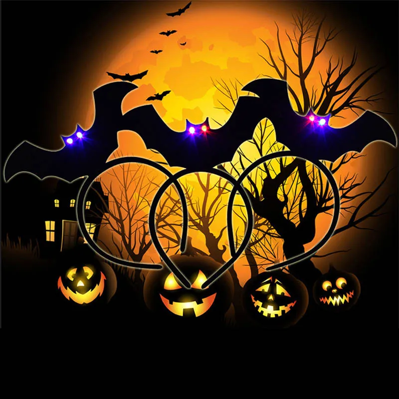 

1pc Halloween Bat Headband LED Night Shiny Women Hairband Halloween Party Decor Hair Band Light Bat Headdress Halloween Headwear