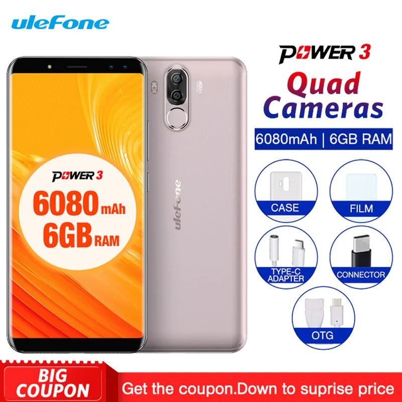 Чехол накладка Ulefone Мощность 3 6 0 &quot18:9 FHD + безрамочный экран смартфон 6080 мАч Android 7 1