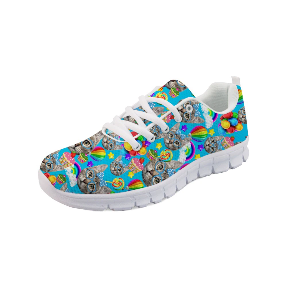 

ThiKin Women Sneakers Platform Shoes Cute Kitty Cat Pattern Female Breathable Mesh Flat Shoe Casual Comfort Ladies Sneaker