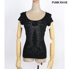 Модная женская летняя черная тонкая футболка Готическая популярная визуальная Кеи череп принт хлопок Сексуальный Топ Футболка Топ Панк рейв T-285