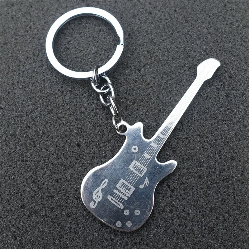 Musical Instrument Guitar Keychain Stainless Steel Keyring Trendy