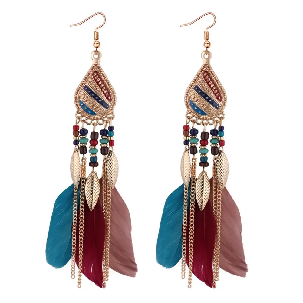 

Vintage Elegant Long Pendant Dangle Hook Feather Earrings Women Jewelry Gift stainless steel