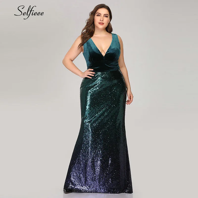 

Sexy Velvet Party Dress Plus Size Women V Neck Sleeveless Long Mermaid Sequin Dress New Summer Maxi Bodycon Vestidos De Fiesta
