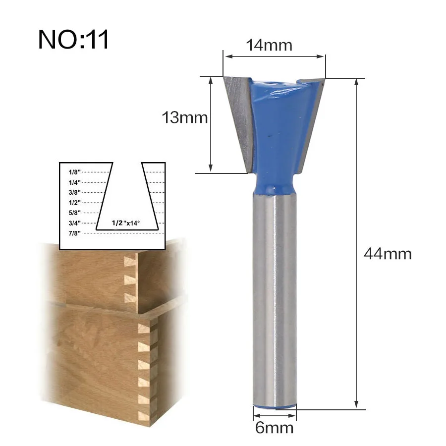 1 шт. 6 мм хвостовик древесины фрезы прямой концевой фрезы триммер очистки заподлицо отделка угловая круглая бухта коробка биты инструменты фрезы - Длина режущей кромки: NO11