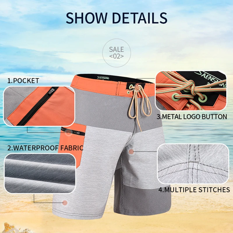 SAENSHING الشاطئ مجلس السراويل الرجال ملابس السباحة سراويل للسباحة الذكور تصفح سروال سباحة قصير عالية الجودة تنفس ملابس السباحة برمودا