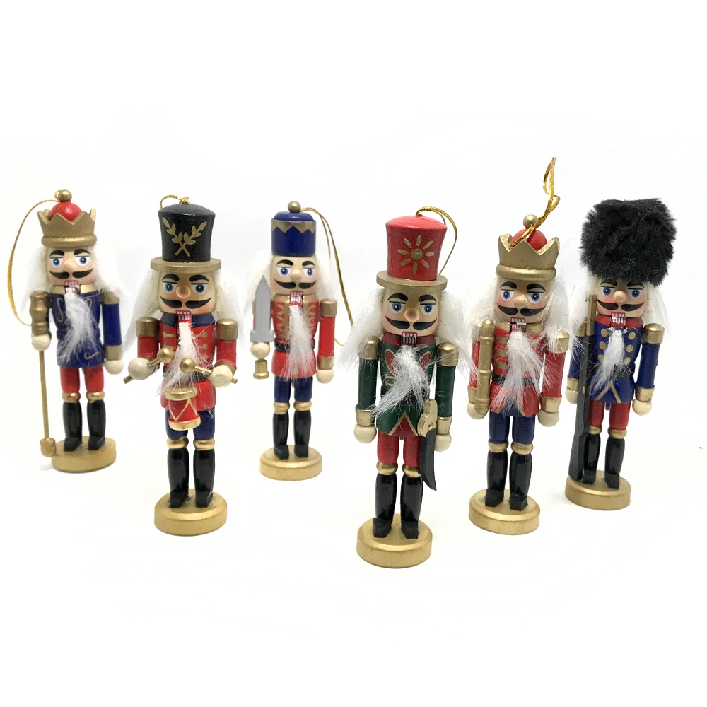 

free shipping 12cm Movable doll puppets nutcracker New soldier walnuts people, wood hand-painted walnut gifts 6pcs/lot HT144