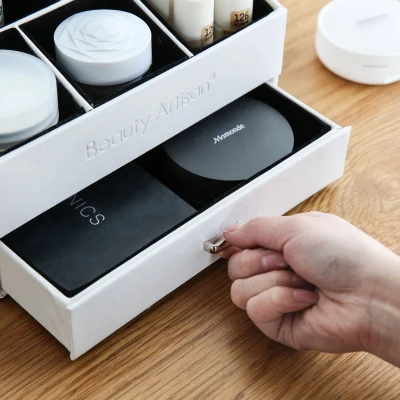 الأزياء ماكياج المنظم مربع سطح المكتب بو الجلود درج تخزين المنظم لمستحضرات التجميل الأزياء ماكياج المنظم مربع سطح المكتب بو الجلود درج تخزين المنظم لمستحضرات التجميل