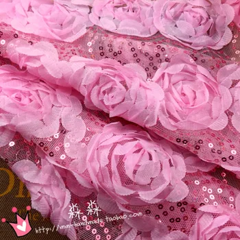 

Stage of textile fabric Bare pink bead the three-dimensional flowers rose lace fabrics /100*135cm