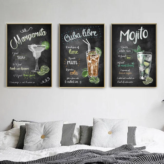 drinks and cocktails art oil painting poster prints home wall decor