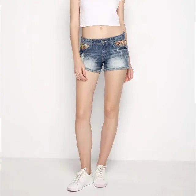 

I0525Z18 Europe and the United States 2017 new summer lace stitching Pocket Jeans Shorts 8776 0526