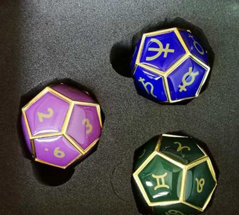 

3Pcs/set Dice Multicolor 12 Sided D12 Metal Dice Astrology Tarot Constellation Divination Dices coherer board game