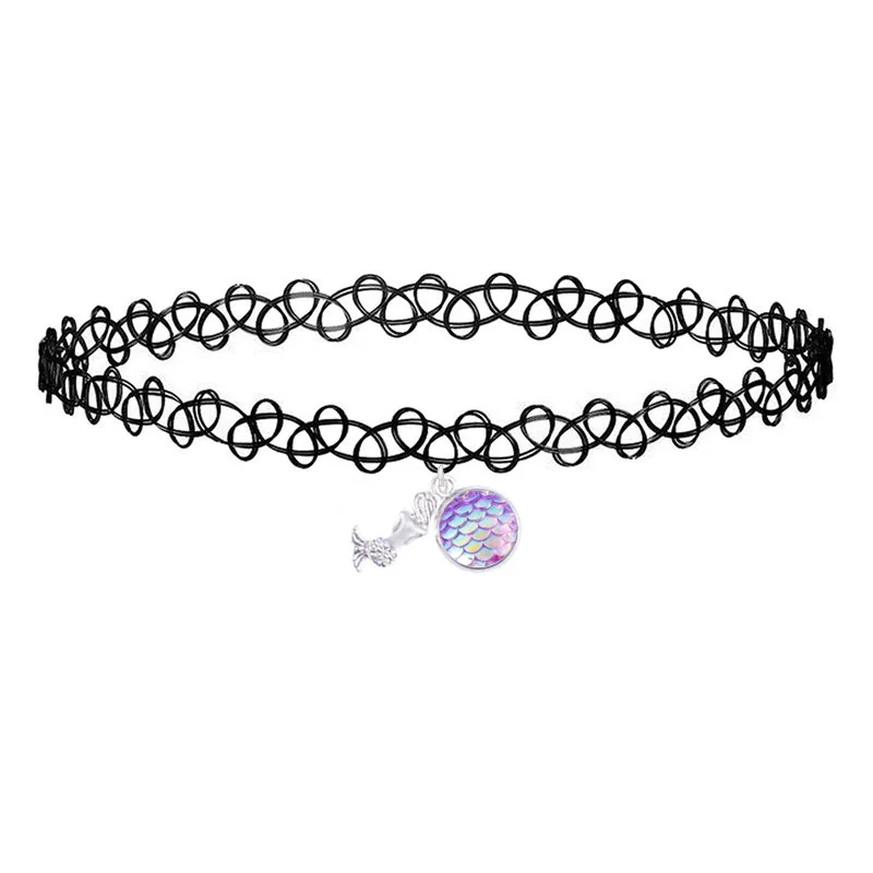 

2019 New Mermaid Necklace Fish Scales Pendant Black Fishing Line Tattoo Women's Necklace Jewelry Clavicle Chain Adjustable