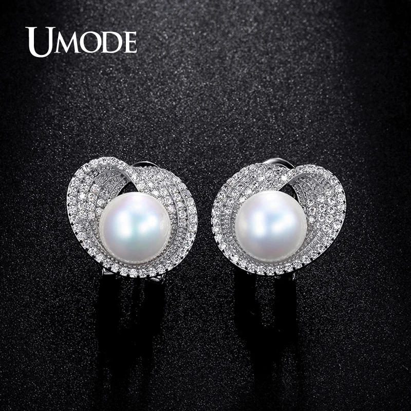font b UMODE b font 2016 New 10mm Shell Powder Synthetic Pear Rhodium plated Stud