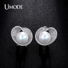 UMODE 2016 New 10mm Shell Powder Synthetic Pear Rhodium plated Stud Earrings Jewelry For Women Boucles D’oreilles AUE0189B