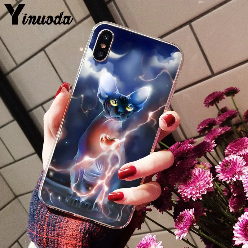 Yinuoda тату Сфинкс Кот ТПУ мягкий чехол для телефона Apple iPhone 8 7 6 6S Plus X XS MAX 5 5S SE XR