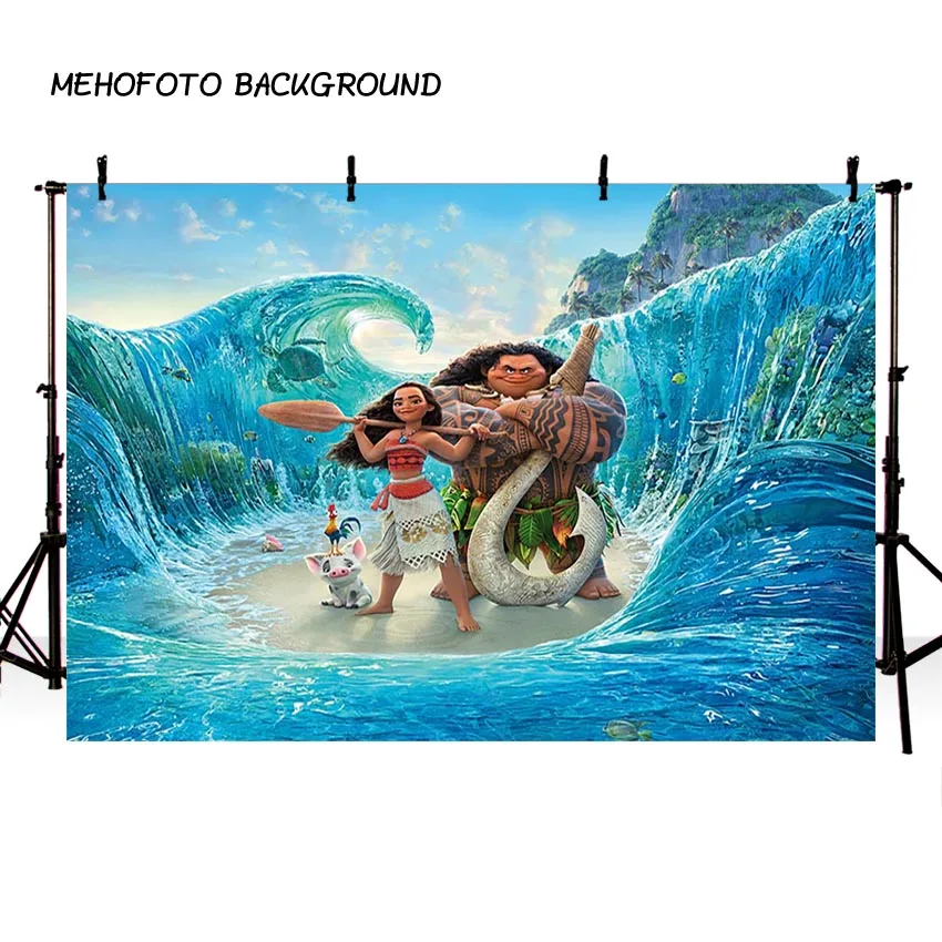

Cartoon Moana Surfing Pacific Sea Wave background Photo backdrops Birthday Party Event Banner Background for Photo Studio LV-450