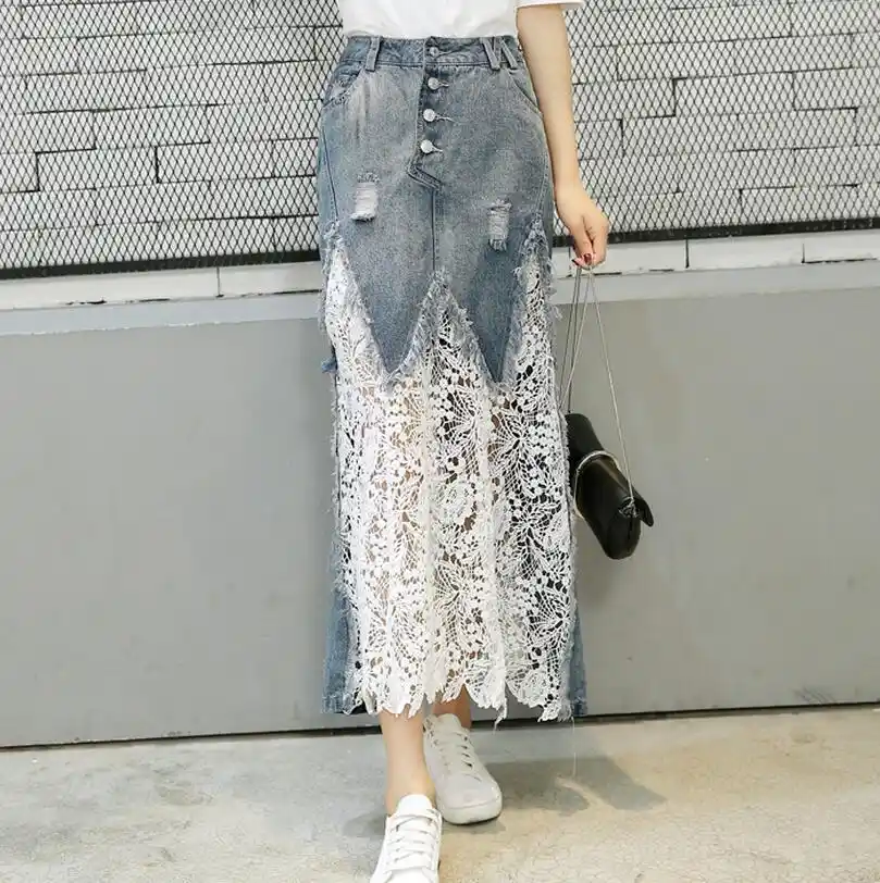 jeans skirt with lace