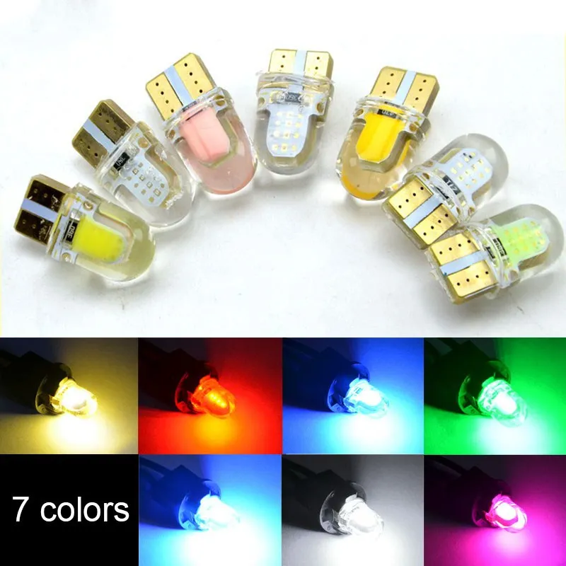 

10Pcs Car Led Bulbs T10 194 168 W5W COB 8 SMD LED Silica Bright White License Light Bulb White Amber Purple Ice Blue Red 12V
