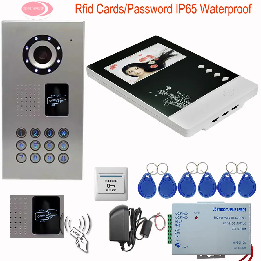 

SUNFLOWERVDP Wired Intercom For Private House System Unit Night Vision Inductive Card Video Phone Intercom IP65 Waterproof Kit