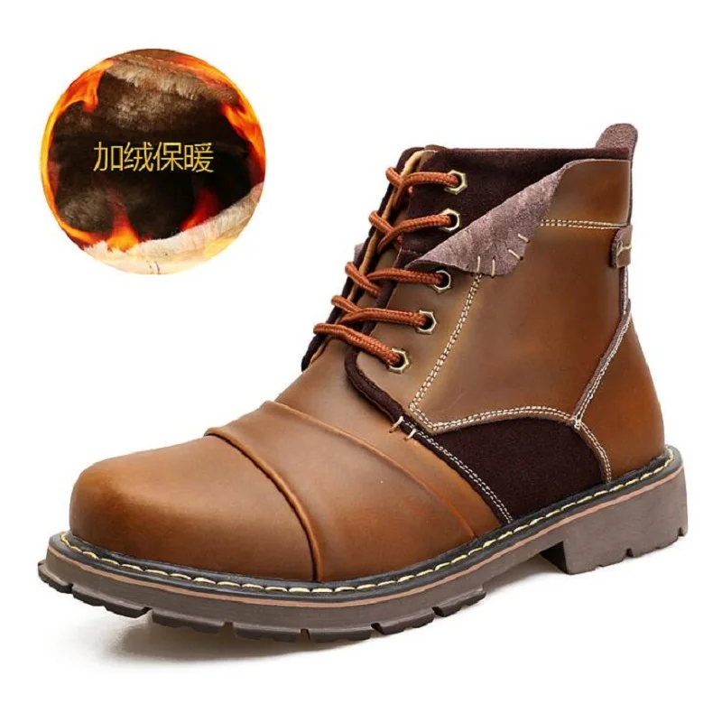 

AMSHCA Genuine Cow Leather Men's Boot 2018 Winter Retro Work Safety Boot Platform Tactical Military Boots Man Cowboy Ankle Boot