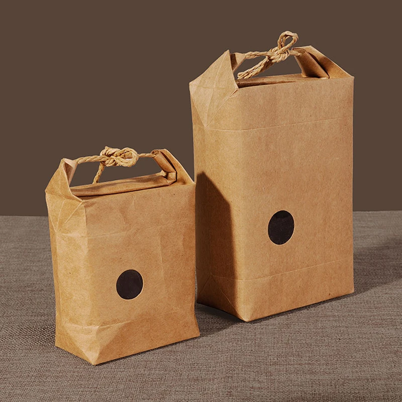 

Thicken 10pcs Standing Up Kraft Paper Packing Bag with Clear Window Kraft Cardboard Box For Rice Tea Food Storage Package Bags