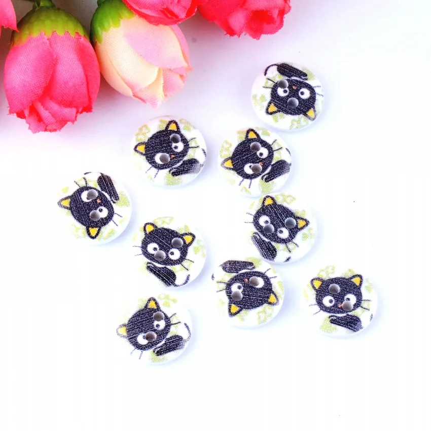 

Free Shipping Retail 10Pcs Random Mixed 2 Holes Print Cat Wood Buttons 15mm Dia. Sewing Tools For Diy Clothing Accessories F0576