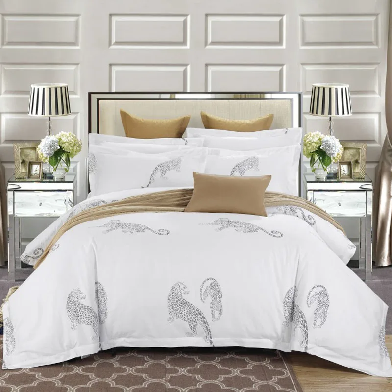 High Quality Hotel Bedding Set 4pcs 100 Cotton Duvet Cover Set Leopard Printed Cotton Duvet Bed