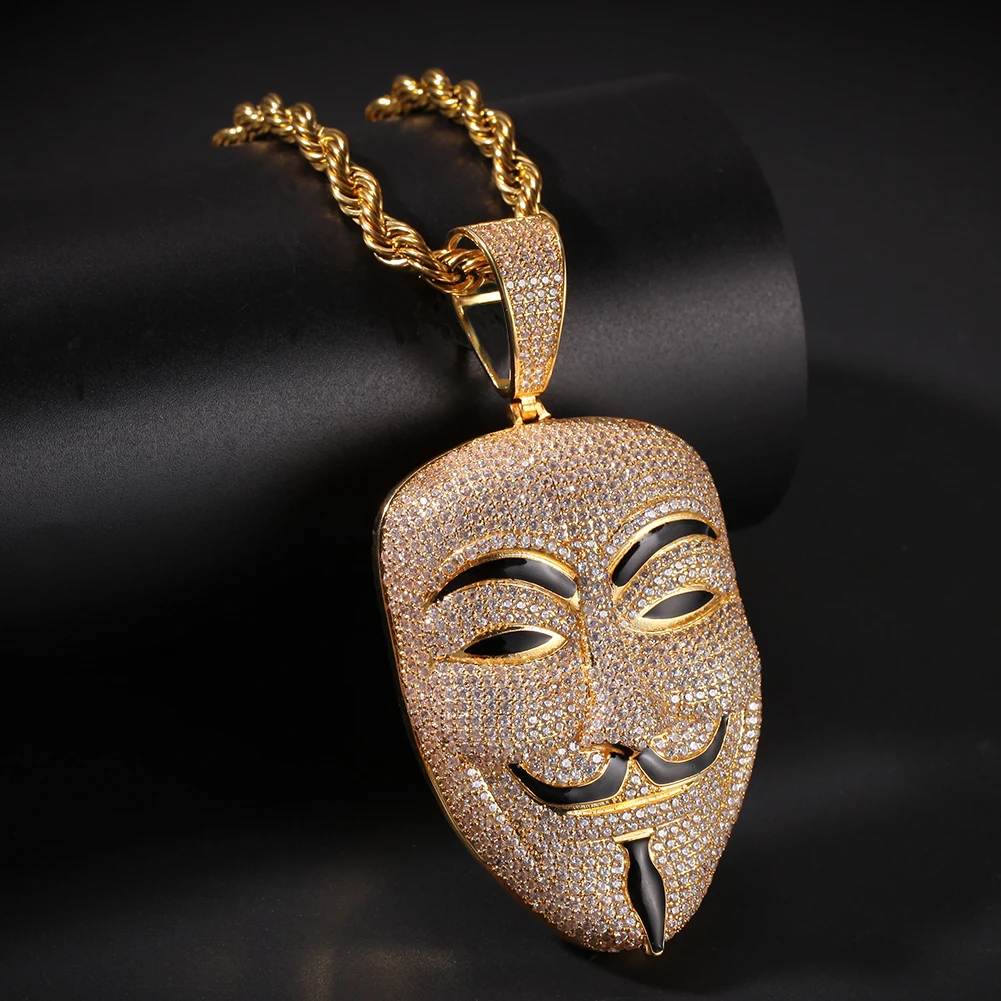 UWIN маска V для вендетты кулон хип-хоп Bling медный материал ожерелье цепь мода хип-хоп ювелирные изделия